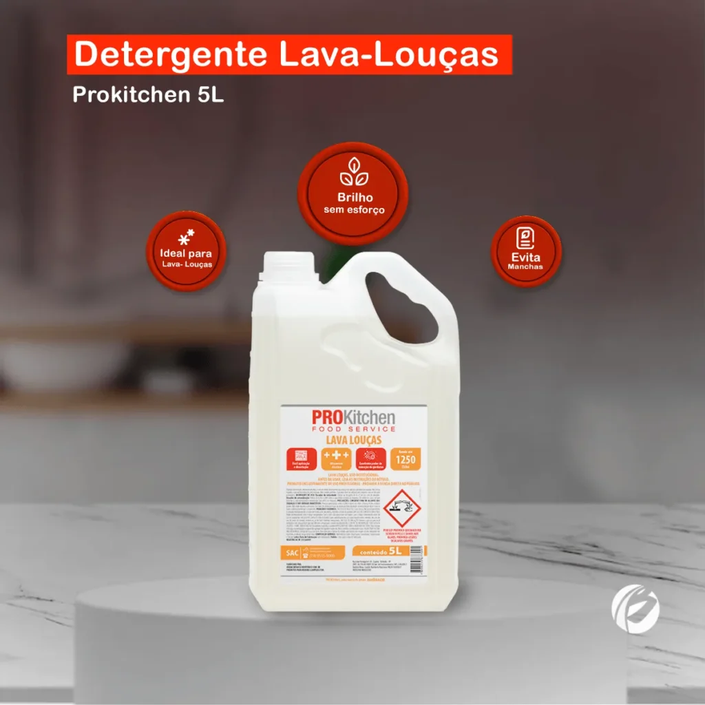 Galão de 5 litros do Detergente Lava Louças Prokitchen, com rótulo característico da marca e indicação de volume, sobre um fundo claro. | Elite M4