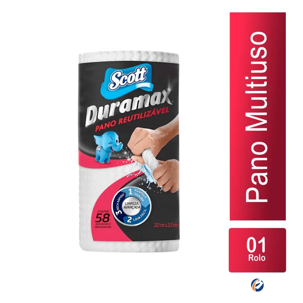 Kit com 3 Panos Multiuso Scott Duramax Brancos para limpeza geral. Elite M4