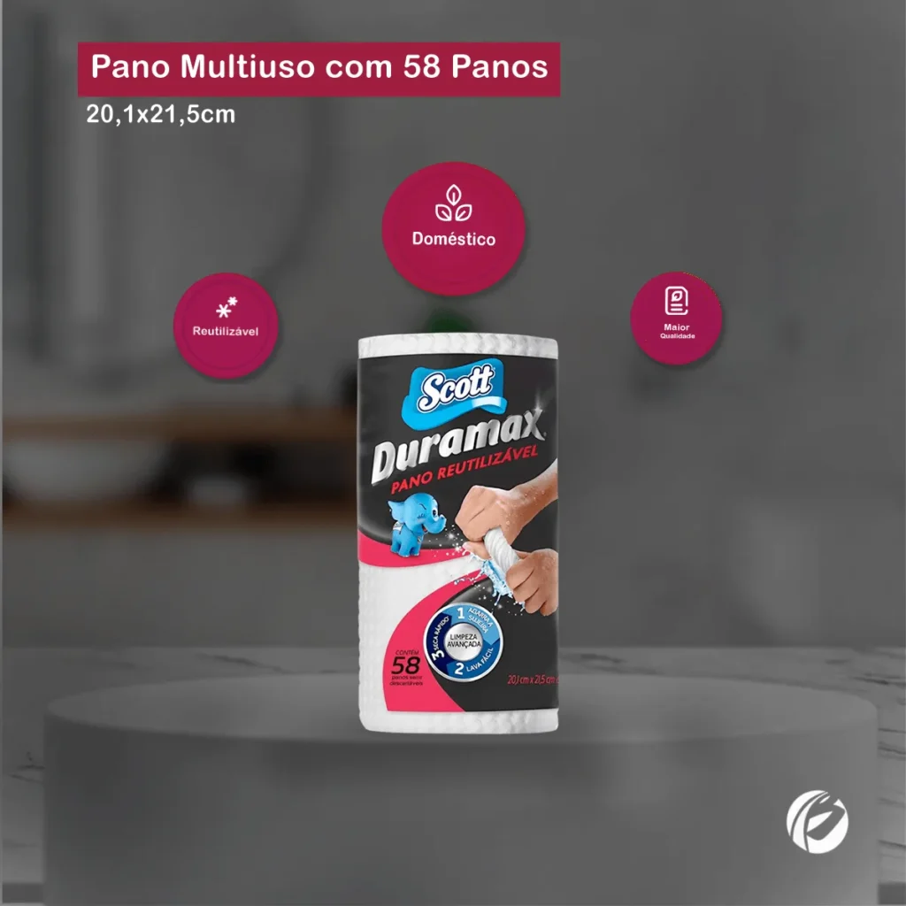 Rolo de Pano Multiuso Scott Duramax Antibacteriano com 48 unidades para limpeza higiênica. Elite M4
